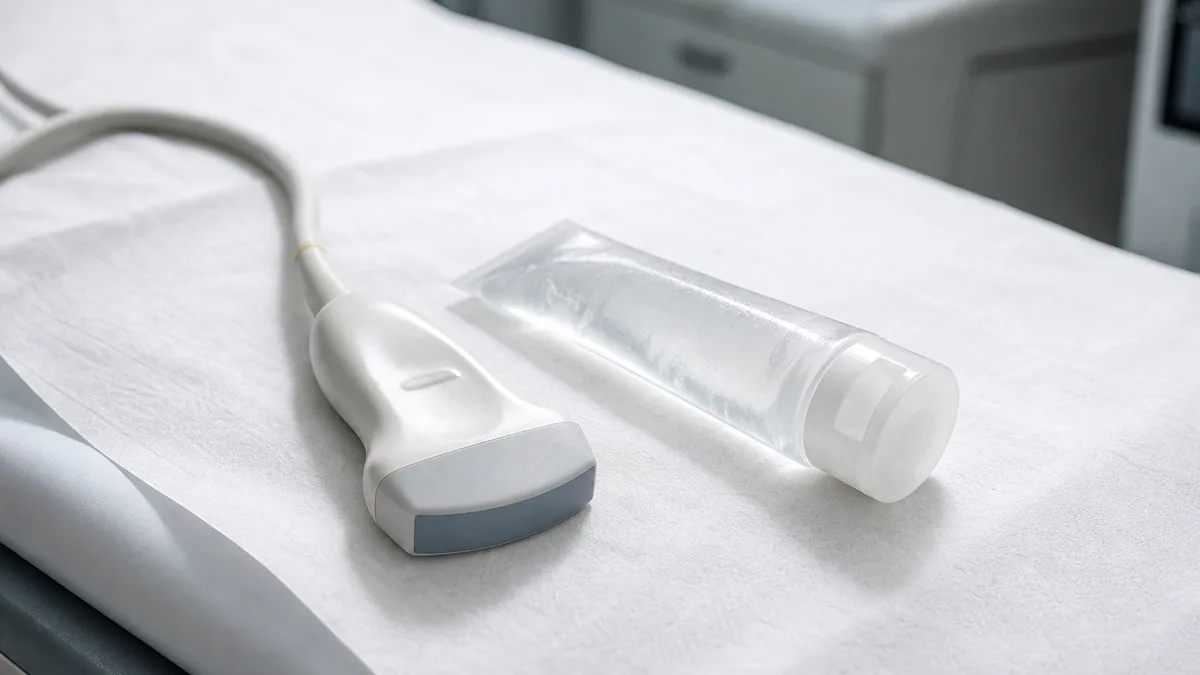 Ärztin führt eine Ultraschalluntersuchung der Beinvenen durch